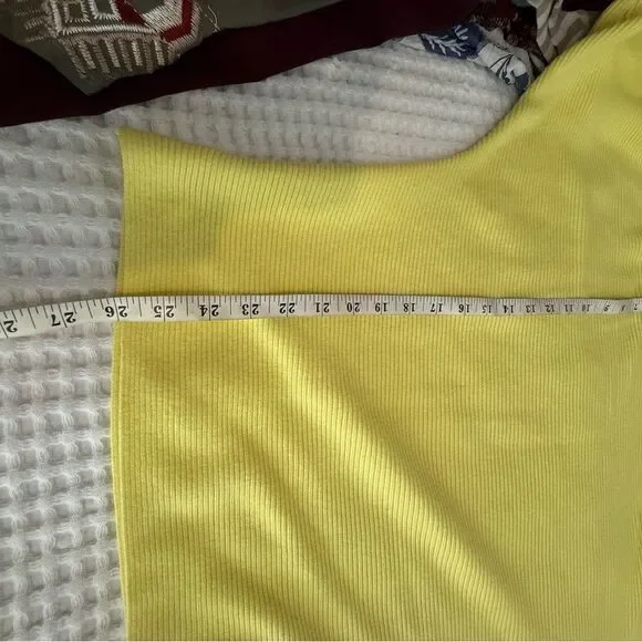 New CeCe Bright Yellow Ribbed Knit Sweater Dolman Sleeves Boat Neck Boho - Picture 9 of 9